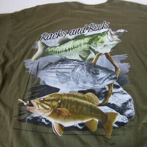 Fishing T-Shirt Size 2XL Green Racks and Reel Sports Hunting Fishing Gear Logo